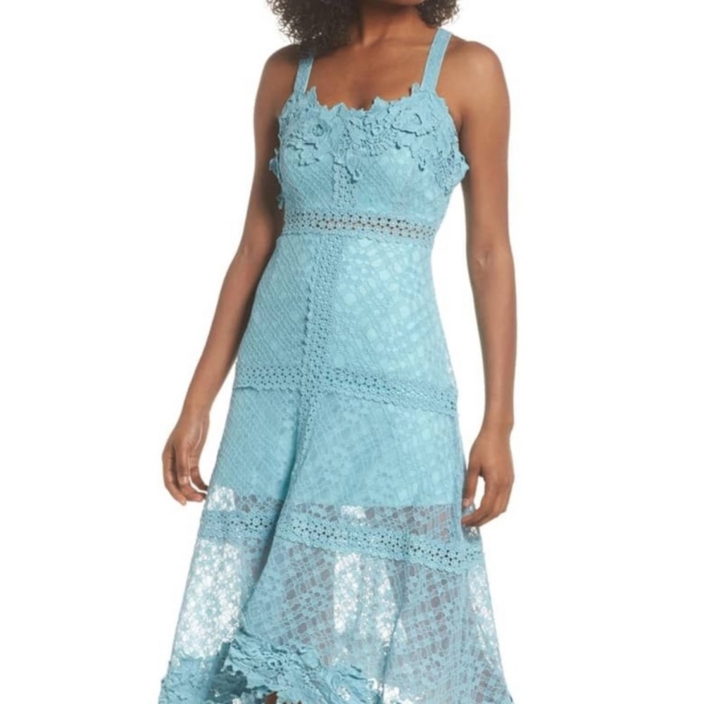 foxiedox Teal Floral Lace Midi Dress